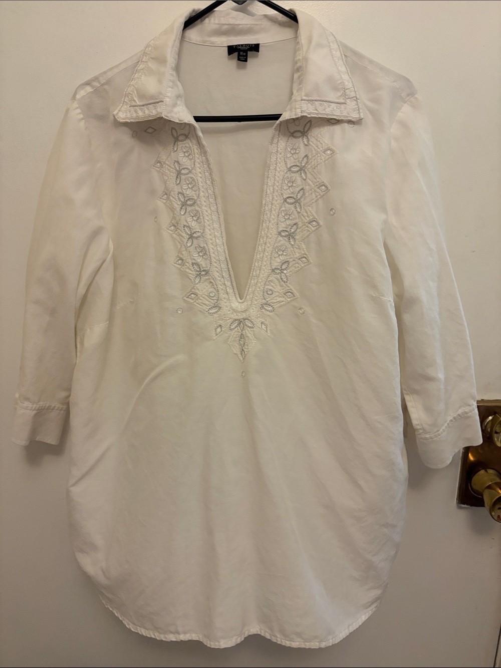 Talbots White Embroidered V-Neck Tunic